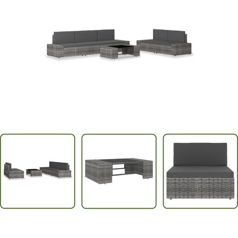 Poly Rattan -  6-tlg. Garten-Lounge-Set Poly Rattan Grau (1/5)