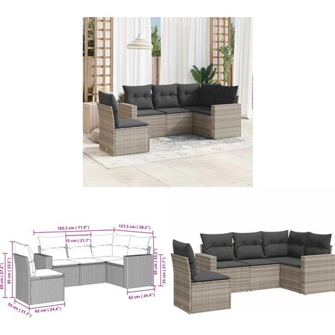 5-tlg. Garten-Sofagarnitur mit Kissen Hellgrau Poly Rattan - Gartensofas - Outdoor Möbel - Lounge Set - Gartenlounge - Rattan Sofa - Home & Living (1/3)