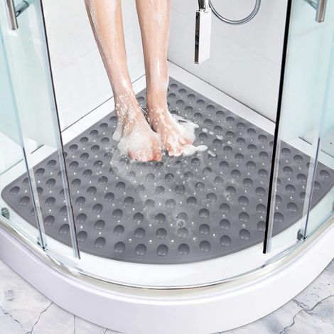 Tapis de Douche Antidérapant, 70x72cm Tapis de Douche Angle Anti-moisissure, Tapis de Bain avec Ventouses et Trous de Drainage, Tapis pour Douche Lavable en Machine (Gris) (1/5)
