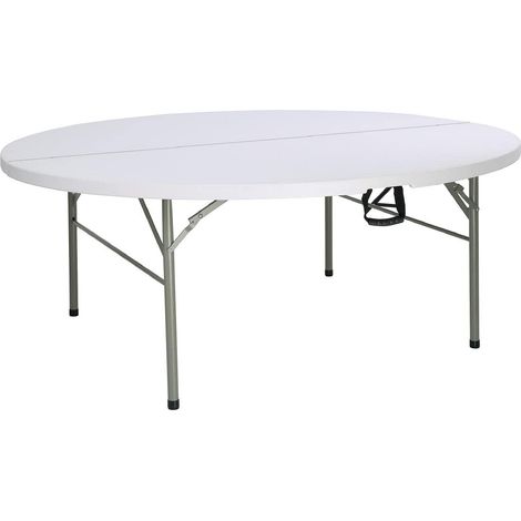 Bolero Table Pliante Ronde en PE, Blanche, Dimensions: 74(H) x 183(Ø)cm, Table d'Appoint pour Restaurant, Structure en Acier Thermolaqué avec Plateau en Polyéthylène Haute Densité, HC270 (1/5)