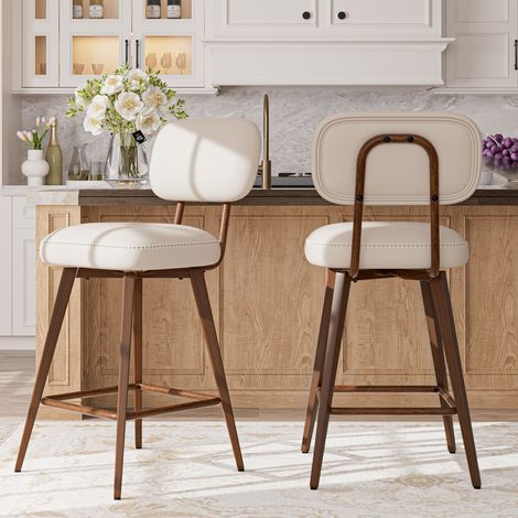 COLAMY Tabouret de bar - Chaise de bar fixe style rétro vintage pour cuisine ou comptoir-Blanc (1/5)