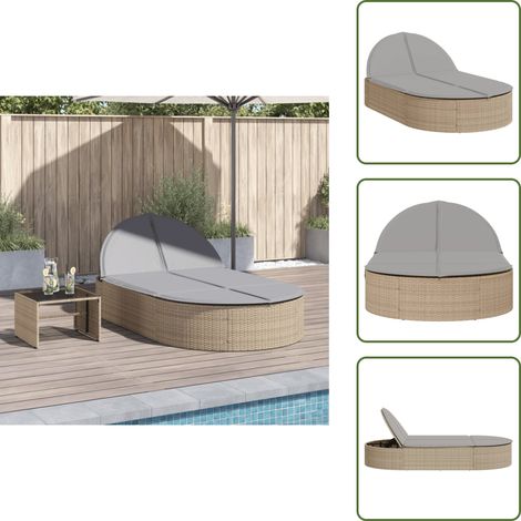 vidaXL Chaise longue double avec coussins beige résine tressée (1/5)