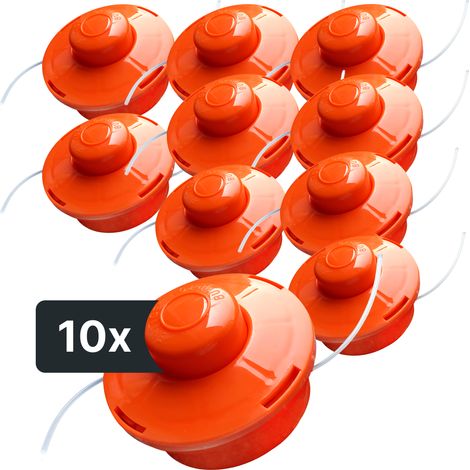 NEMAXX® Fadenkopf für Motorsense [FADENKOPF M10 GEWINDE] – Fadenspule Rasentrimmer Mähkopf – Trimmer Kopf Spule für Motorsense – Freischneider Spule Rasentrimmerkopf – Mähfadenkopf – Orange (10 Stück)