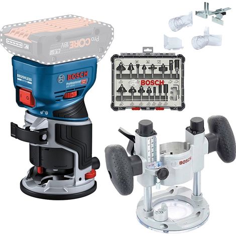 Bosch GKF 18v Brushless Cordless Palm Router Trimmer Plunge Base +15P Cutter Set (1/5)