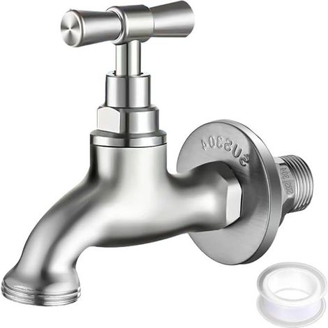 304 Stainless Steel Garden Faucet, 1/2" Connector with 3/4" Adapter, Drain Tap, Water Crane for Indoor and Outdoor (1/5)