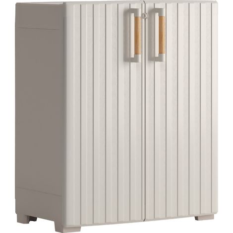 Keter – Armoire de jardin Groove Low 80cm – Hauteur 98cm – Imperméable IPX – Capacité étagères 30Kg – Design moderne effet bois