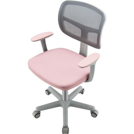 Costway – Chaise de bureau enfant ergonomique avec soutien lombaire – Hauteur réglable 80-91,5cm – Siège pivotant en maille – Roues avec frein – 3-10 ans Rose (1/5)