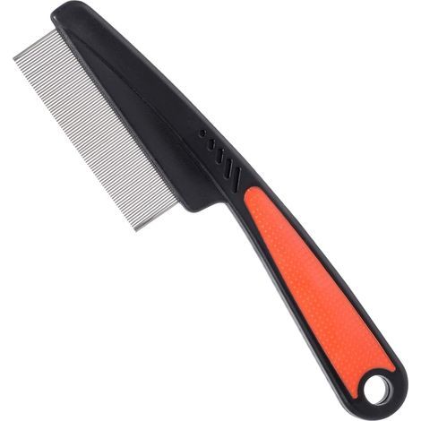 Flea comb for long-haired dogs and cats - Ergonomic handle, fine-tooth design - Grooming tool for removing fleas (1/5)