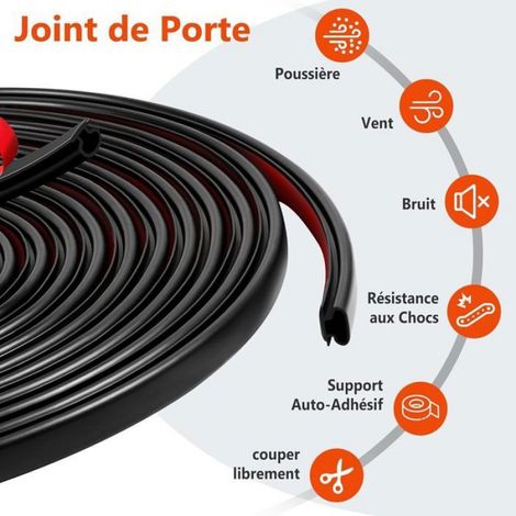 Joint De Porte - Caoutchouc Autocollant Type D - Isolation Phonique Et Thermique - 10 M - Noir (1/5)