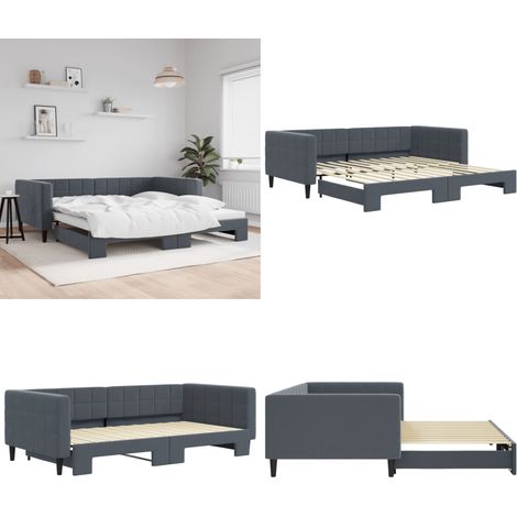 vidaXL Tagesbett Ausziehbar Dunkelgrau 100x200 cm Samt (1/5)