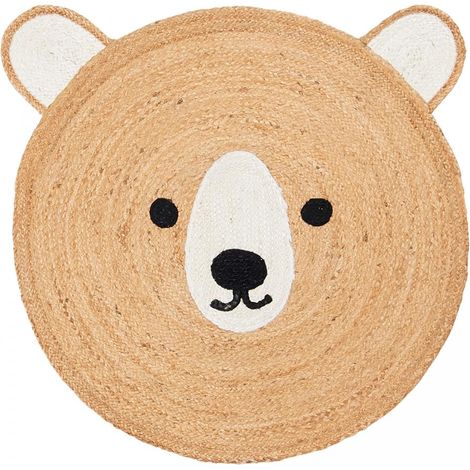 Tapis rond fait main Ø140cm beige et marron en jute motif animaux pour chambre (1/5)