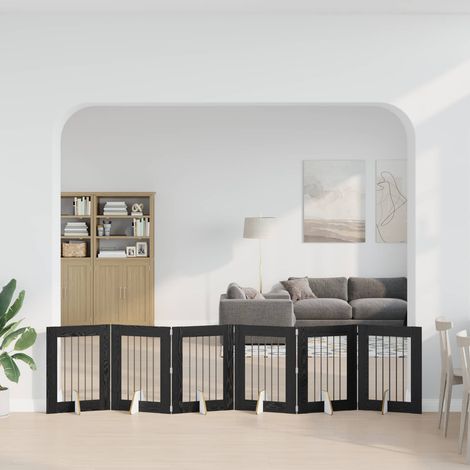 Barrière pour chien pliable avec supports, bois d’ingénierie, chêne noir, 6 pièces, 362 cm - PANGIVO (1/5)
