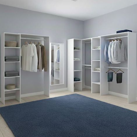 Armario Grande Comano, Ropero Dormitorio 13 Estantes, Colgador, Modular, 369x187h cm Blanco (1/4)