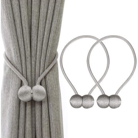 Pinces à cravate pour rideaux VS attaches magnétiques fortes pour rideaux décoratifs de maison et de bureau, clips de fixation tressés de style européen, 1 paire (gris)-Muntra (1/5)
