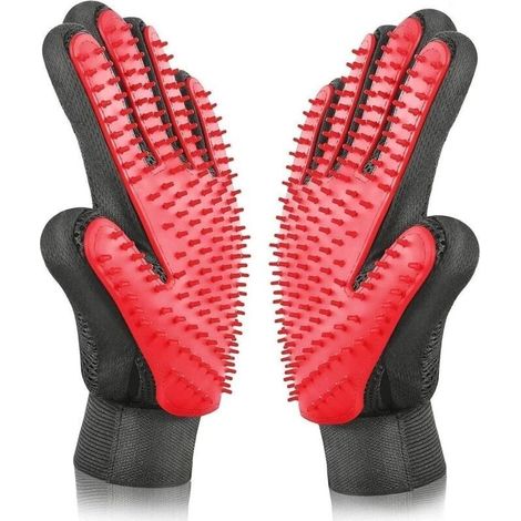 Gant de Toilettage pour Animaux de Compagnie,Gant de pour Animaux de Compagnie,Outil de Massage avec Cinq Doigts Améliorés - kit de Toilettage pour Animaux de Compagnie pour épilation - Rouge (1/5)