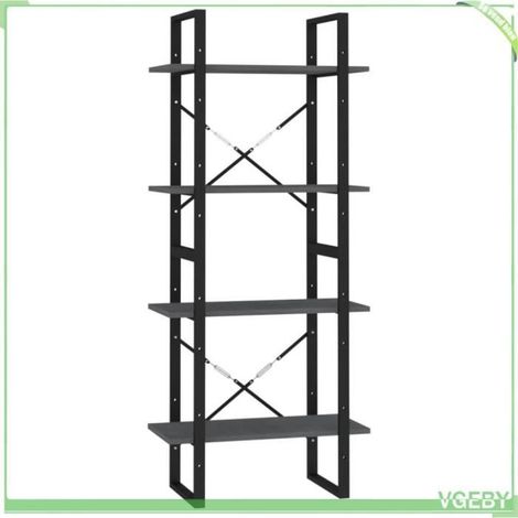 Bibliothèque - V GEBY - 7894202797843 - Bois de pin massif - 4 étagères - Gris (1/4)
