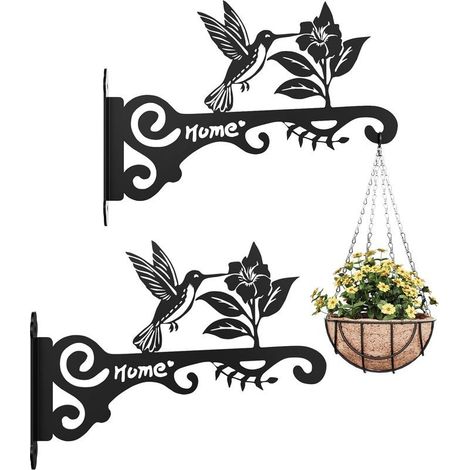 Support jardiniere balcon 2 Pièces en Métal Décoratif, Suspension plante exterieur avec Motif Colibri, Porte plante mural Robuste, Crochets et suspensions pour plantes (1/4)