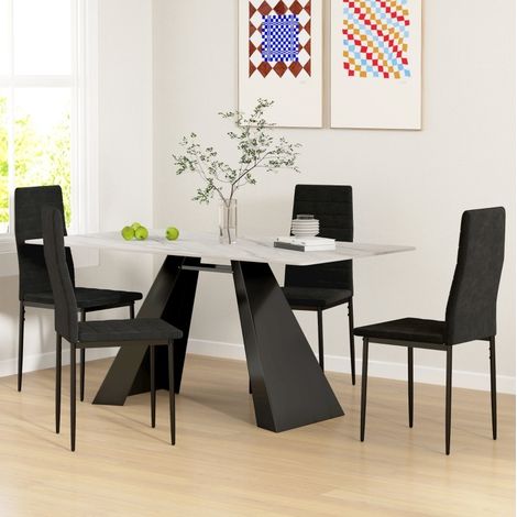 Set di 4 sedie da pranzo, schienale alto, tessuto, gambe in metallo, nere DESVIAE (1/5)