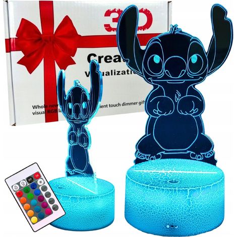 Lámpara de noche 3D Lilo y Stitch STICH de 16 LED para niños + Control remoto