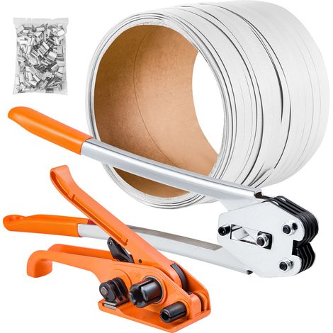 Mophorn 4-teiliges Umreifungsset mit PET-Band, Manuelle Umreifungswerkzeuge mit 100 m Band, 100 Metallklammern und Schneider, Perfekt für Verpackung, Transport und Lagerung in der Werkstatt