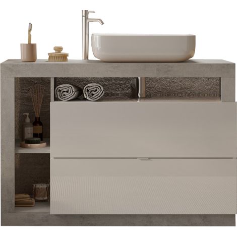 Mueble de baño HAMBURG blanco brillante y cemento 110 x 79 x 49 cm (1/2)