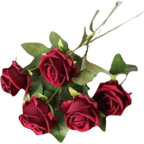 Set of 5 Artificial Roses, Deco Fake Silk Flowers with Single Stem, Realistic Flower for Family Garden Party Hotel Wedding Decoration, Floral Decor 518cm (Red), (1/5)