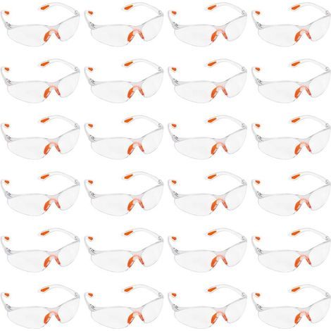 Lunettes de Protection Transparentes - Lot 24x Lunette de Protection Travail Bricolage Chantier Chimie Lycee - Surlunettes Verres Plastique Pont-de-Nez et Embouts Caoutchouc (1/4)