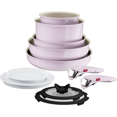 Lagostina Ingenio Pastel, Set di Padelle Antiaderenti 11 Pezzi con Manico Rimovibile, Compatibili con Induzione e Forno, Design Salvaspazio, Colore Rosa (1/5)