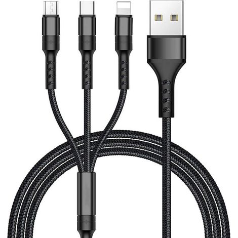 Câble Multi USB, 3 en 1 Multi Chargeur USB Câble en Nylon Tressé avec Micro USB Type C Connecteurs pour Samsung Galaxy S10/S9/S8,Huawei p30/P20,Honor,OnePlus,Wiko,Kindle 1.2M (Noir) NPTERBL (1/4)