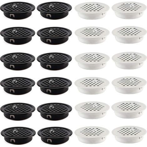 24 Pièces Grille de Ventilation 35mm Grille D'aération Trou Inox Placard Grille d'évacuation Ventilation Fond Rond en Maille Trou D'aération pour Armoire Meubles Noir et Blanc