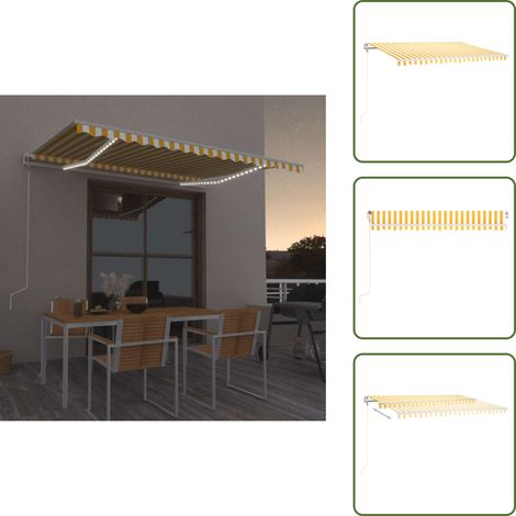 Auvent automatique capteur de vent/LED 400x300cm Jaune et blanc - Auvent Solaire - Abri Extérieur - Pergola Extensible - Parasol Électrique - Tonnelle Pliable (1/5)