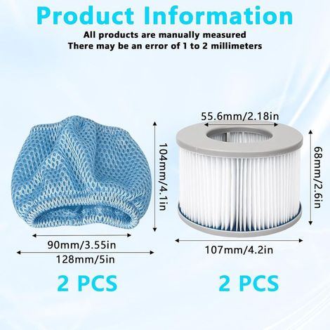 MSpa 2er-Pack Wasserfilterkartuschen, Filterkartuschen mit 2 Filterschutzkappen, Ersatzfilterkartusche, Zubehör für MSpa (1/5)