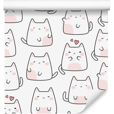 Papier peint mural à motifs de chats et de cœurs colorés pour salon et chambre, 50 x 1000 cm (1/5)