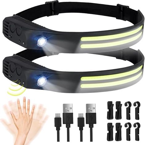 Stirnlampe Led Wiederaufladbar, 2 SuperHell 450 Lux Mit 5 Modi 1500mAh Kopflampe, 230°Ultra Weitwinkel Stirnlampe Led, 95g Licht IPX4 Wasserdicht, Ideal für Laufen Angeln Radfahren Camping. [Energiekl