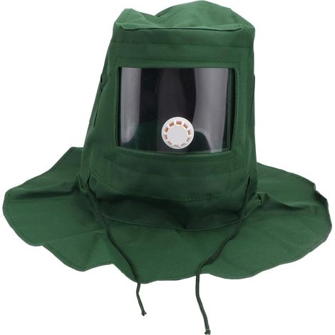 Cagoule de Sablage Masque Poncage Anti-Poussière, Chapeau Protection Peinture pour Sableuse avec Visière Transparente et Soupape, Vert (47,5 x 42 cm)