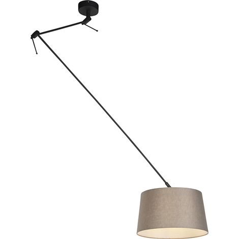 Hängelampe mit Leinenschirm taupe 35 cm - Blitz I schwarz