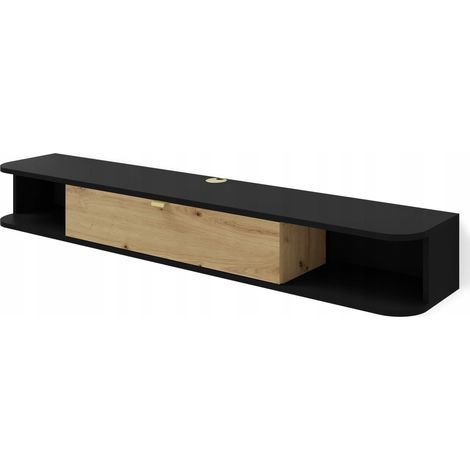Bb-Loisir – Meuble TV suspendu 156x20x29cm – Panneau laminé 16mm – Chant ABS – Cache câbles décoratif – Poignée métal (1/5)