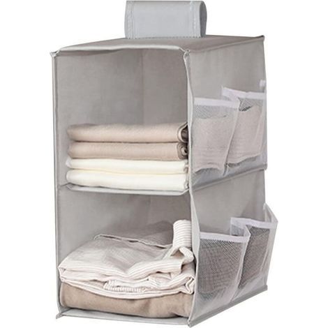 Étagère de rangement pour armoire suspendue pliable, rangement pour panier suspendu, étagère de rangement pour armoire suspendue, organisateur de placard suspendu, 2 compartiments, 6 poches latérales, (1/4)