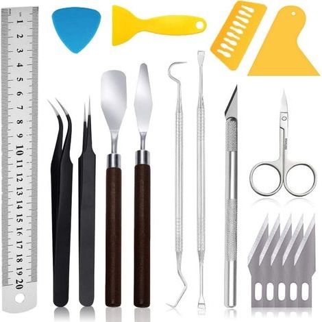 Outils de désherbage en vinyle – 18 outils d'artisanat de base comprenant des ciseaux, une pince à épiler, un sarcloir, un grattoir, un couteau de désherbage en vinyle silhouettes Camées (1/5)