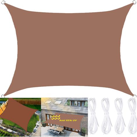Rectangular shade sail 200 x 300 cm, waterproof polyester, with UV protection, for garden, terrace, brown (1/5)