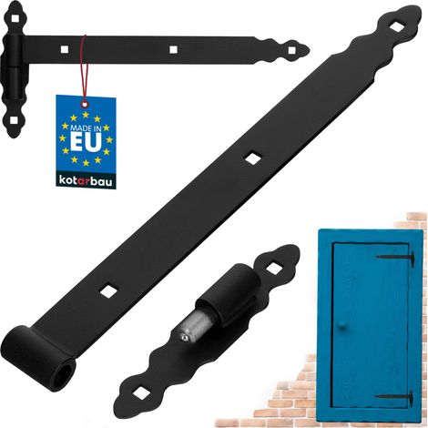 KOTARBAU® Gond Portail - Acier Revêtu Poudre - 400 mm - Noir - Charnière Portail - et Volet - Charnière Porte Bois - Montage Gauche et Droit - Robuste - Extérieure