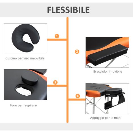 Table de massage pliable professionnelle, hauteur ajustable 61-84 cm, cadre aluminium et plastique, dimensions 215x81 cm, coloris noir et orange (1/5)