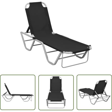 Chaise longue Bain de soleil Transat Aluminium et textilène Noir 11701 (1/5)