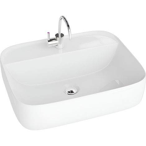 Vasque à poser LAVITA Vasque à poser élégante et compacte Produit en porcelaine de haute qualité rectangulaire 50x40x14,5 cm Blanc brillant (1/4)