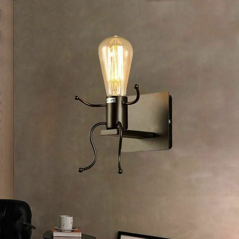 Applique Murale - Forme Humaine - Fer Forgé - Noir - E27 - 16 x 13 cm - Pour Salon Chambre Cuisine Bureau Jardin d Hiver - 1 Piece