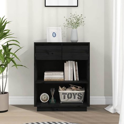 Armoire console Noir 60x34x75 cm Bois de pin solide (1/5)