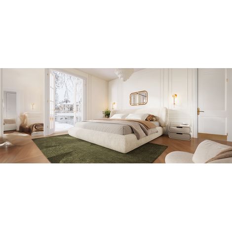 Cama tapizada doble (233x225x81 cm), con cabecero, somier, espuma de alta densidad, chenilla beige (1/5)