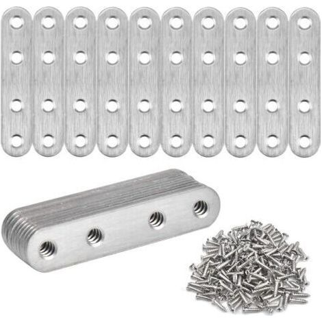 20 Pcs Fixation Droits Plats Plaques Équerre de Fixation Droit Plats en Acier Inoxydable Supports d’Angle Plats Rejoignant Assiette Connecteur avec Vis, Argent (1/5)