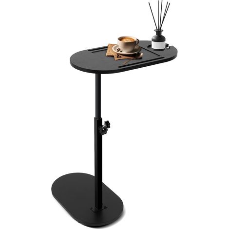 Table d'Appoint en Forme de C, Table de Canapé, Petite Table Basse, Noire, Étroite (1/5)