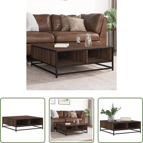Couchtisch - Couchtisch Braun Eichen-Optik 80x80x30 cm Holzwerkstoff Metall (1/5)
